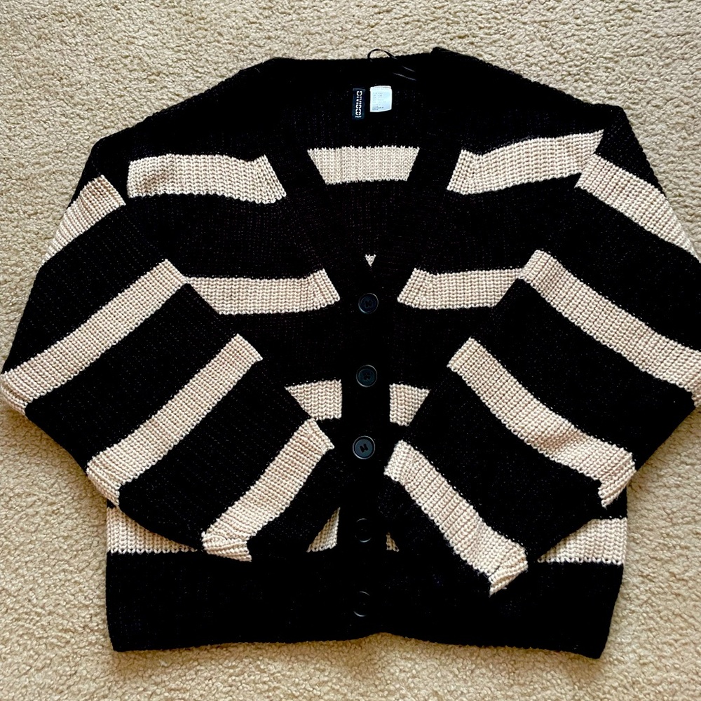H & M striped sweater cardigan xxs women black/tan